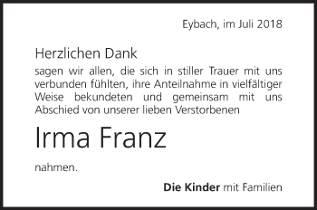 Traueranzeige von Irma Franz von Geislinger Zeitung