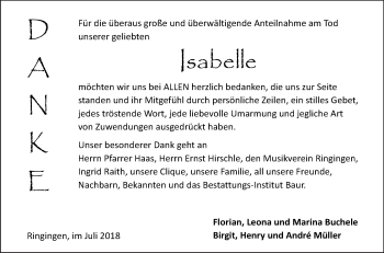 Traueranzeige von Isabelle  von SÜDWEST PRESSE Ausgabe Ulm/Neu-Ulm