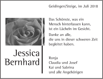 Traueranzeige von Jessica Bernhard von Geislinger Zeitung