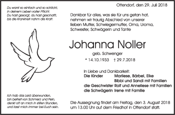 Traueranzeige von Johanna Noller von Rundschau Gaildorf