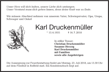 Traueranzeige von Karl Druckenmüller von Hohenloher Tagblatt