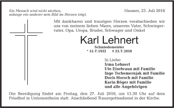 Traueranzeige von Karl Lehnert von Haller Tagblatt