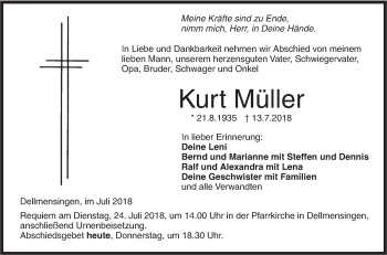 Traueranzeige von Kurt Müller von SÜDWEST PRESSE Ausgabe Ulm/Neu-Ulm