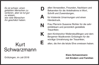 Traueranzeige von Kurt Schwarzmann von Ehinger Tagblatt