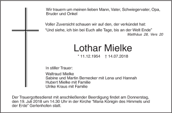 Traueranzeige von Lothar Mielke von SÜDWEST PRESSE Ausgabe Ulm/Neu-Ulm