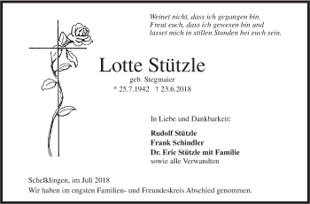 Traueranzeige von Lotte Stützle von Ehinger Tagblatt