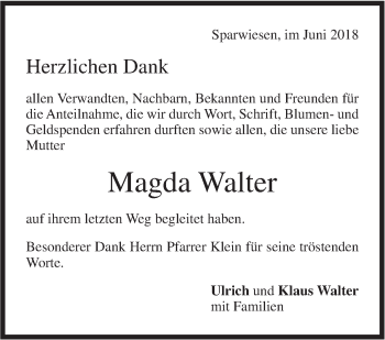 Traueranzeige von Magda Walter von NWZ Neue Württembergische Zeitung