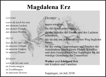 Traueranzeige von Magdalena Erz von SÜDWEST PRESSE