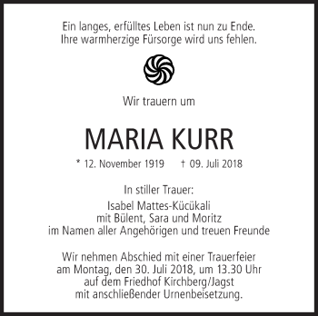 Traueranzeige von Maria Kurr von Hohenloher Tagblatt