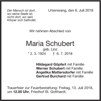 Traueranzeige von Maria Schubert von NWZ Neue Württembergische Zeitung