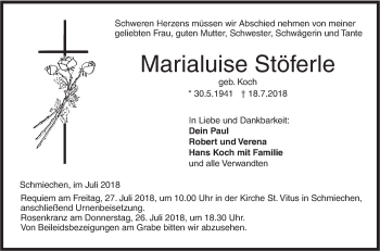 Traueranzeige von Marialuise Stöferle von Ehinger Tagblatt