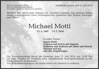 Traueranzeige von Michael Mottl von Rundschau Gaildorf