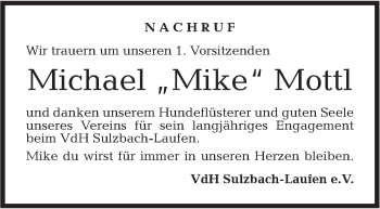 Traueranzeige von Michael Mottl von Rundschau Gaildorf