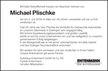 Traueranzeige von Michael Plischke von NWZ Neue Württembergische Zeitung