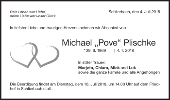 Traueranzeige von Michael Plischke von NWZ Neue Württembergische Zeitung