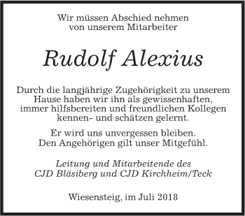 Traueranzeige von Rudolf Alexius von Geislinger Zeitung