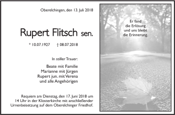 Traueranzeige von Rupert Flitsch von SÜDWEST PRESSE Ausgabe Ulm/Neu-Ulm