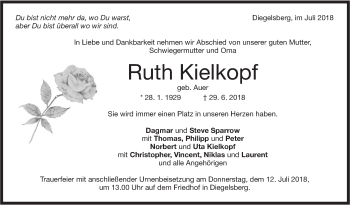 Traueranzeige von Ruth Kielkopf von NWZ Neue Württembergische Zeitung