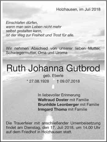 Traueranzeige von Ruth Johanna Gutbrod von NWZ Neue Württembergische Zeitung