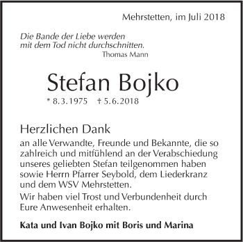 Traueranzeige von Stefan Bojko von Alb-Bote/Metzinger-Uracher Volksblatt