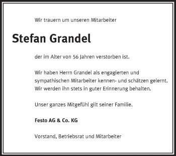 Traueranzeige von Stefan Grandel von NWZ Neue Württembergische Zeitung