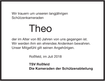 Traueranzeige von Theo  von Hohenloher Tagblatt