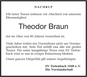 Traueranzeige von Theodor Braun von Hohenloher Tagblatt