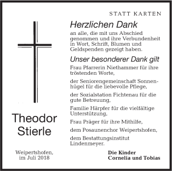 Traueranzeige von Theodor Stierle von Hohenloher Tagblatt