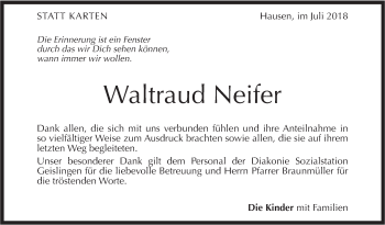 Traueranzeige von Waltraud Neifer von Geislinger Zeitung