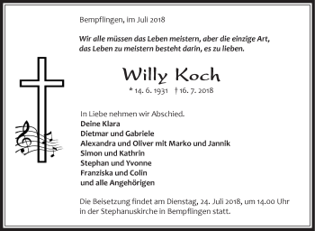 Traueranzeige von Willy Koch von Metzinger-Uracher Volksblatt