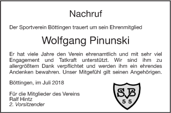 Traueranzeige von Wolfgang Pinunski von Alb-Bote/Metzinger-Uracher Volksblatt