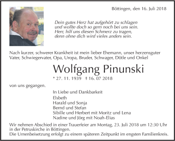 Traueranzeige von Wolfgang Pinunski von Alb-Bote/Metzinger-Uracher Volksblatt