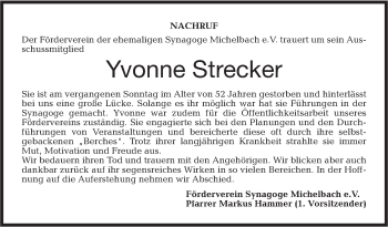 Traueranzeige von Yvonne Strecker von Hohenloher Tagblatt