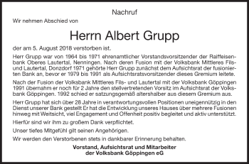 Traueranzeige von Albert Grupp von NWZ Neue Württembergische Zeitung/Geislinger Zeitung