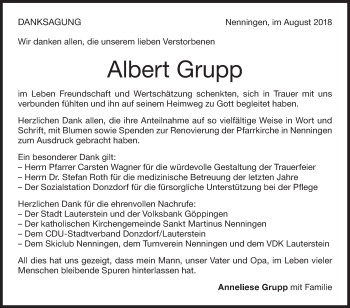 Traueranzeige von Albert Grupp von NWZ Neue Württembergische Zeitung/Geislinger Zeitung