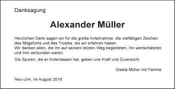 Traueranzeige von Alexander Müller von SÜDWEST PRESSE Ausgabe Ulm/Neu-Ulm