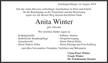 Traueranzeige von Anita Winter von Geislinger Zeitung