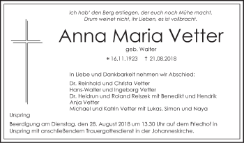 Traueranzeige von Anna Maria Vetter von Geislinger Zeitung