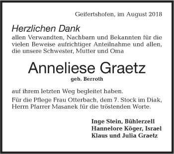 Traueranzeige von Anneliese Graetz von Haller Tagblatt