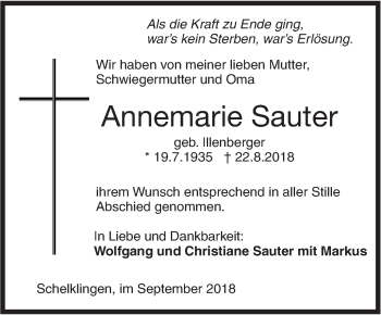 Traueranzeige von Annemarie Sauter von SÜDWEST PRESSE Ausgabe Ulm/Neu-Ulm