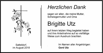 Traueranzeige von Brigitte Utz von Hohenloher Tagblatt