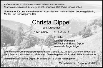 Traueranzeige von Christa Dippel von Haller Tagblatt