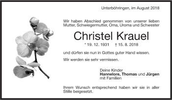 Traueranzeige von Christel Krauel von Geislinger Zeitung