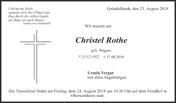 Traueranzeige von Christel Rothe von Haller Tagblatt