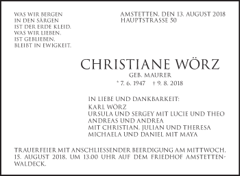 Traueranzeige von Christiane Wörz von Geislinger Zeitung