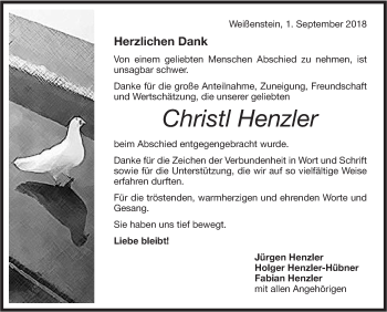 Traueranzeige von Christl Henzler von NWZ Neue Württembergische Zeitung