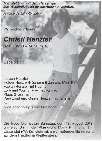 Traueranzeige von Christl Henzler von NWZ Neue Württembergische Zeitung/Geislinger Zeitung