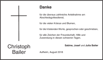 Traueranzeige von Christoph Bailer von SÜDWEST PRESSE Ausgabe Ulm/Neu-Ulm