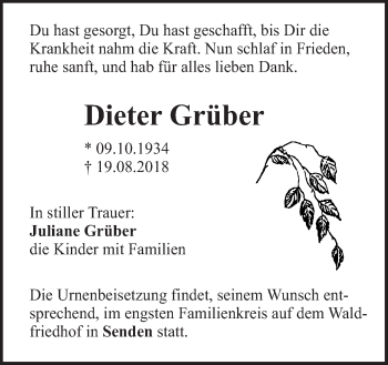 Traueranzeige von Dieter Grüber von SÜDWEST PRESSE Ausgabe Ulm/Neu-Ulm