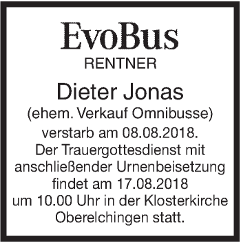 Traueranzeige von Dieter Jonas von SÜDWEST PRESSE Ausgabe Ulm/Neu-Ulm